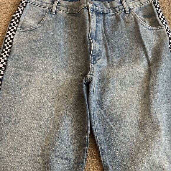 DELIA’S NWT Light WASH DENIM JEANS CHECKERBOARD TRIM OUTER LEG SIDES HALLOWEEN - Picture 5 of 9